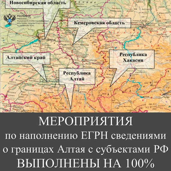 В 2022 году внесены в ЕГРН сведения о границах  всех смежных с Алтайским краем субъектов Российской Федерации.